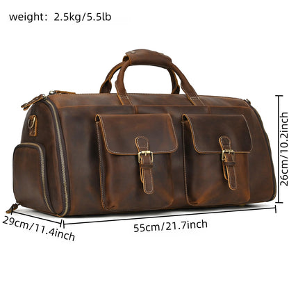Men's Carry On Garment Bag, Convertible Garment Bag Full Grain Leather Duffle Bags with Shoe Pouch, 2 in 1 Hanging Suitcase Suit Travel Bags