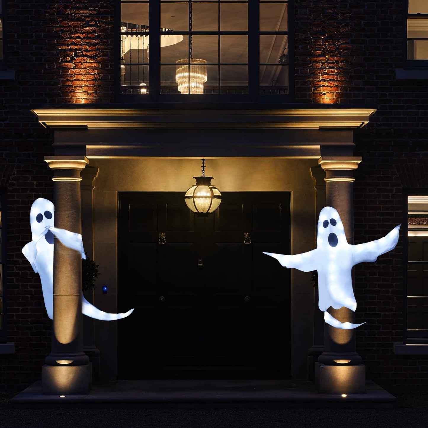 CCINEE Peek A Boo Hanging Ghost with White Lights 50" X 53" Prelit Large Spooky Outdoor Tree Wrap Ghost Decoration for Halloween Party Lawn Patio Haunted House Props Supply