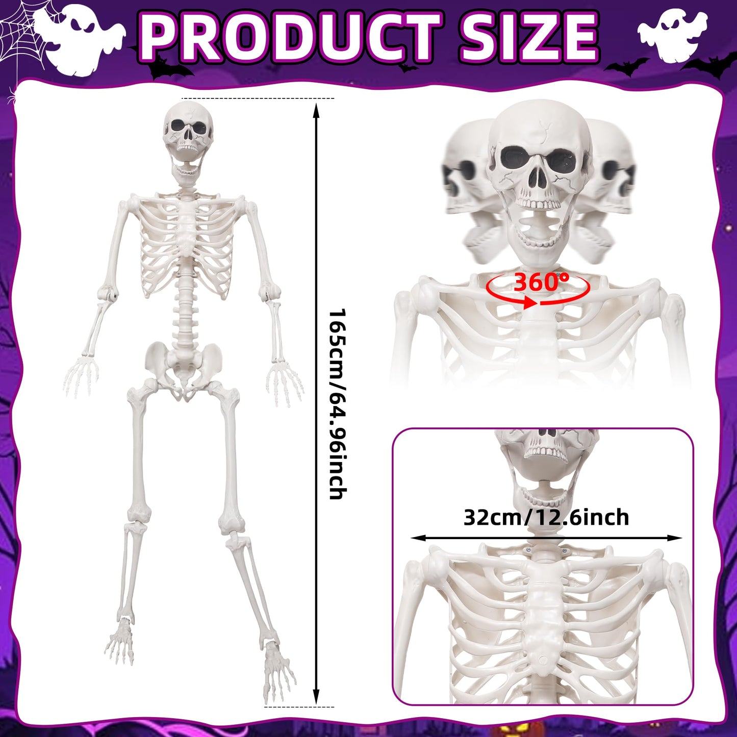 SHOCOSTO 5.4Ft Giant Skeleton Life Size Human Bones with Movable Joints for Halloween Props Decorations