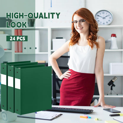 Henoyso 24 Pcs Dark Green 1.5" 3 Ring Plastic Binder Bulk, 1 1/2 Inch Soft Flexible Binders Round Rings, Fits Letter Size 8.5'' x 11'' Paper, Holds 350 Sheets, for School Office (1.5 Inch)