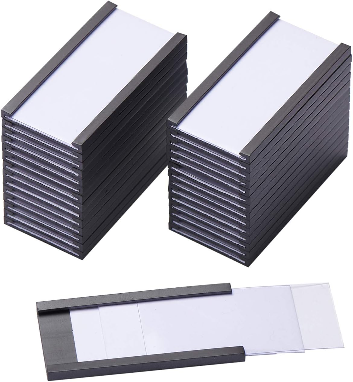 Eeoyu Magnetic Label Holders with Magnets Magnetic Data Card Holders with Clear Plastic Protectors for Metal Shelf, Whiteboard, Set of 50 (1 x 2 Inch)