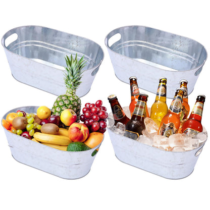 Hyuetrsa 4 Pack 4 Gallon Galvanized Ice Buckets for Parties, Large Metal Beverage Drink Tub Cooler with Leak-Proof Carry Handles, Heavy Duty Drink Tin Bins for Beer, Champagne and Wedding Bar Supplies