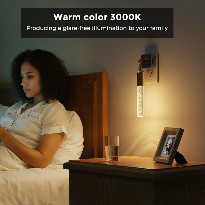 L LOHAS LED Night Lights Plug into Wall, 2 Pack Dimmable Night Light 0-100LM, Rotating Night Lights with Light Sensor, 3000K Soft Light, LED Acrylic Bubble Nightlight Plug in for Bathroom Hallway