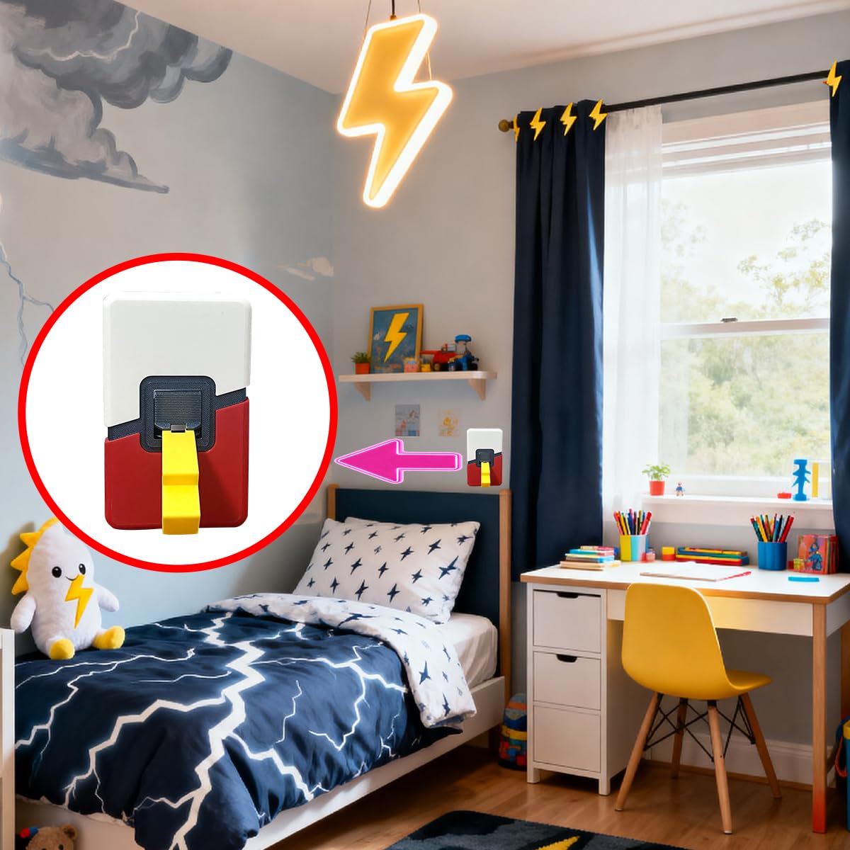 Game Room Light Switch Cover, 1 Toggles Wall Plate, Electricity Lightning Thunder Design, Standard Size for Fans Kids Room Decor, DIY Creative Gifts, RED WHITE