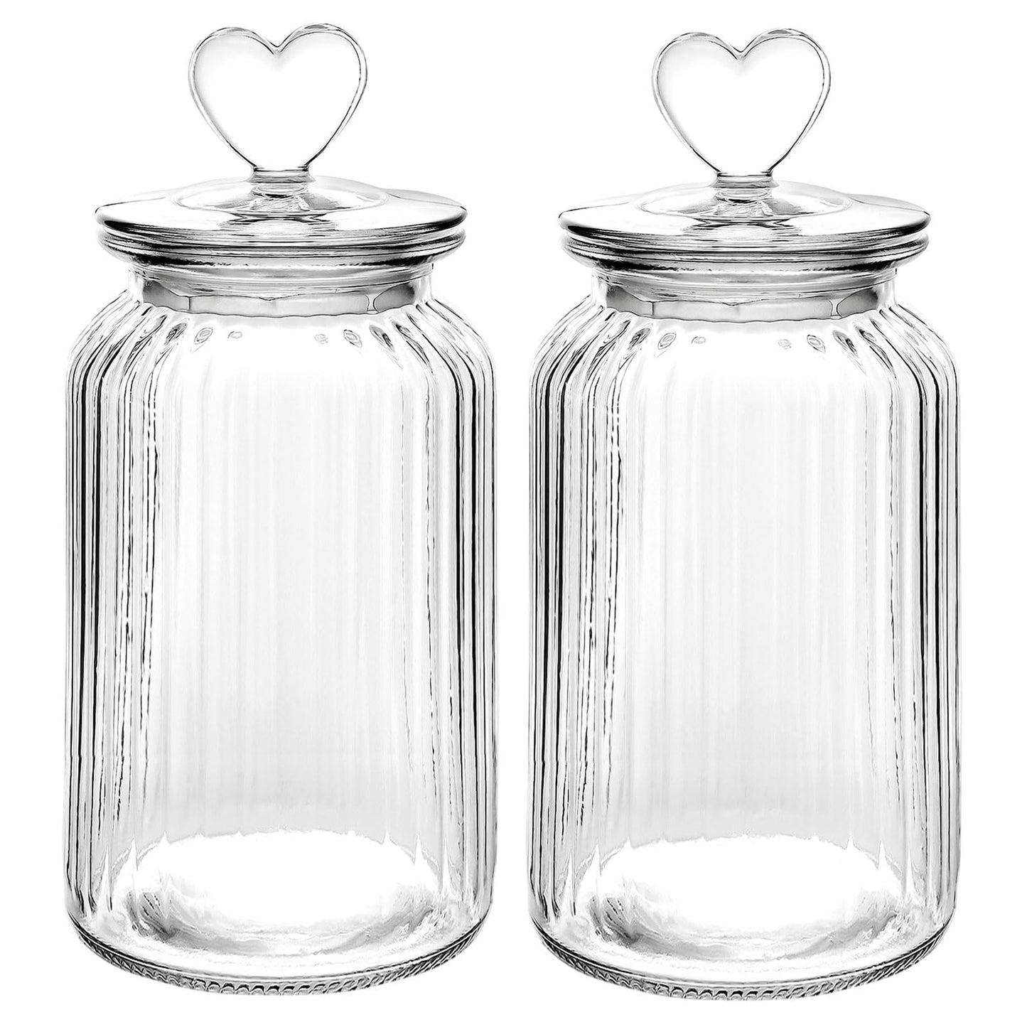 WHJY Set of 2 Airtight Glass Jars, 45oz Jar of Hearts Cute Cookie Jar Decorative Jars with Lids Candy Jars for Candy Buffet Heart Shaped Lid - Stripes Textured