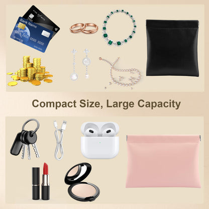 Zilotusnte 2 PCS Small Makeup Bag for Purse, Coin Purse Lipstick Cosmetic Accessories Organizer, Mini Portable Leather Cosmetic Bags for Women, Small Travel Kit Storage Pouch (2 Medium), LQB-CD