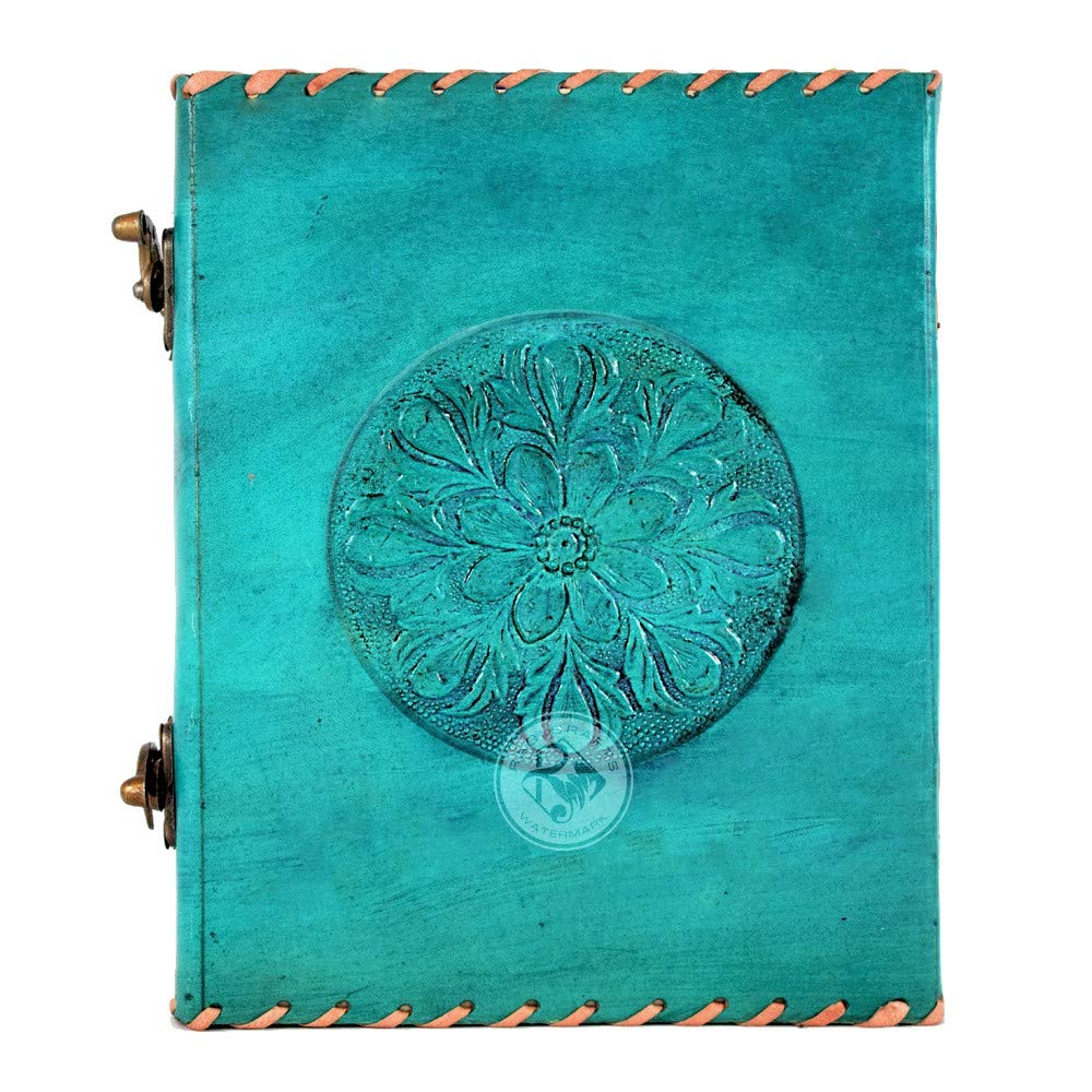 RAQI CRAFTS Premium Vintage Handmade Leather Journal Emboss Celtic Dancing Peacock. Notebook Sketchbook Spells Book Travel Diary Gift Man Woman 8x6in Turquoise