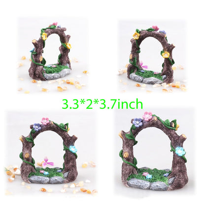 Kai Dream Miniature Fairy Garden Accessories Set, 3 Piece Resin Decorative Landscape Kit with Arch, Bridge and Slide, Floral Garden Ornaments