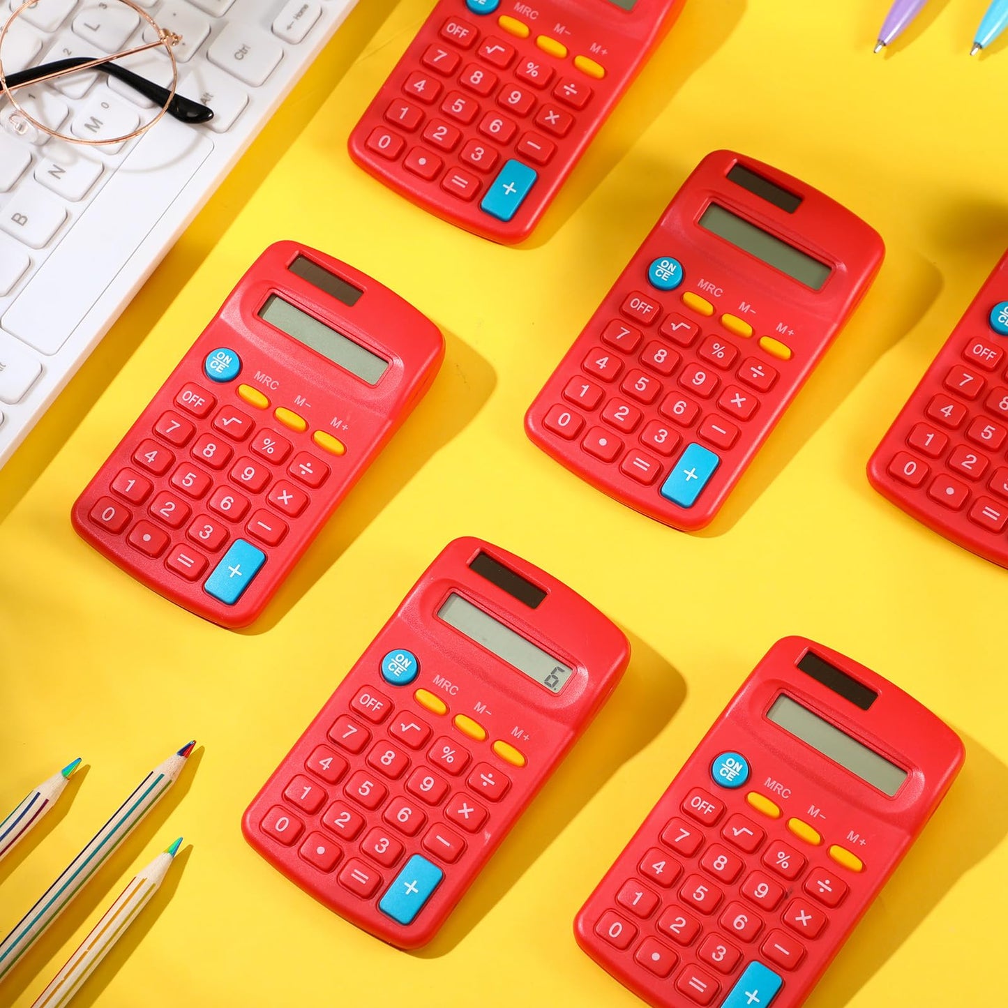 Copkim 24 Pack Student Mini Calculator for Classroom, 8-Digit Display Dual Powered Handheld Math Tools for Teachers, School Supplies and Classroom Rewards, Compact Design(Red)