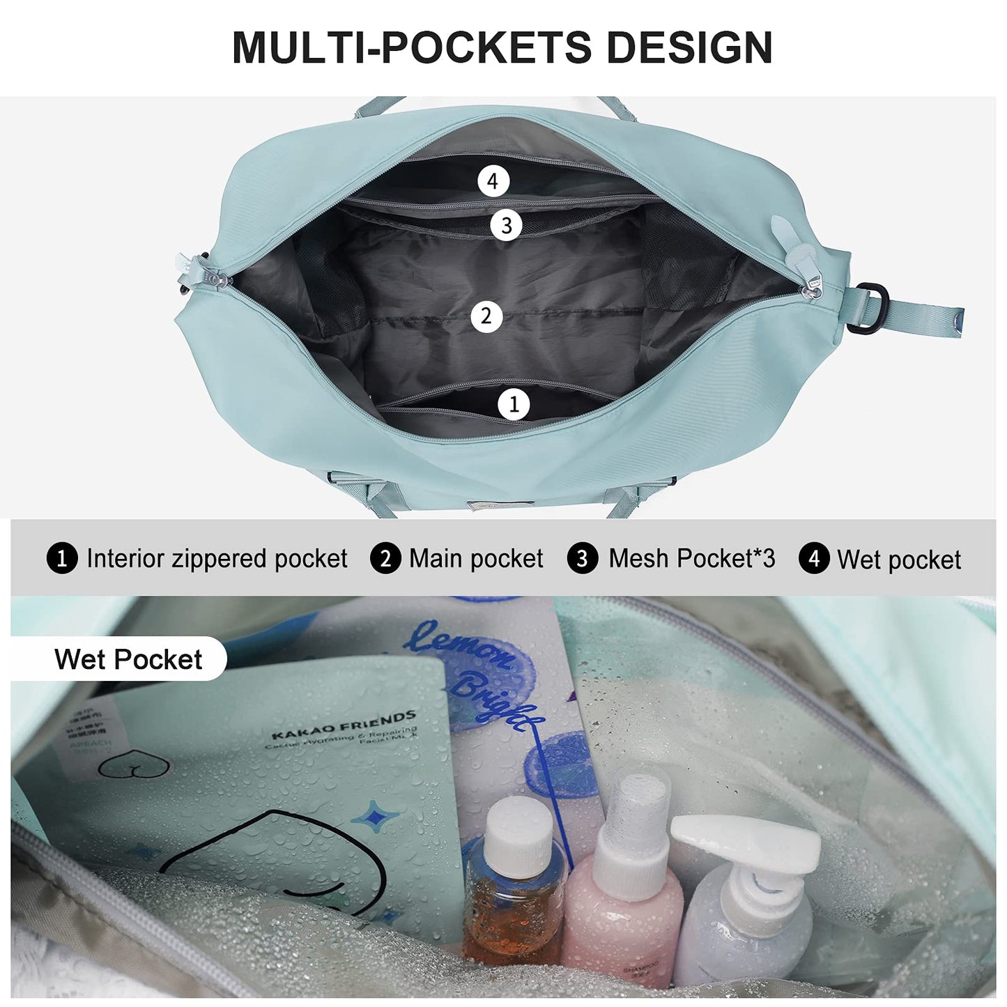 Sport Travel Duffle Bag Large Gym Tote Bag for Women, Weekender Carry on Bag for Airplane, Ladies Beach Overnight Bag Waterproof Luggage Bag with Wet Pocket