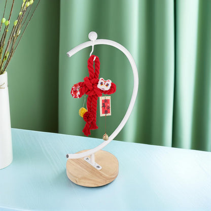 Toyvian G-shaped Hanging Globe Holder with Wooden Base, Metal Terrarium Display Stand for 12-20cm Diameter Glass Ornaments, Indoor Home Decoration Hook Rack for Air Plants and Hanging