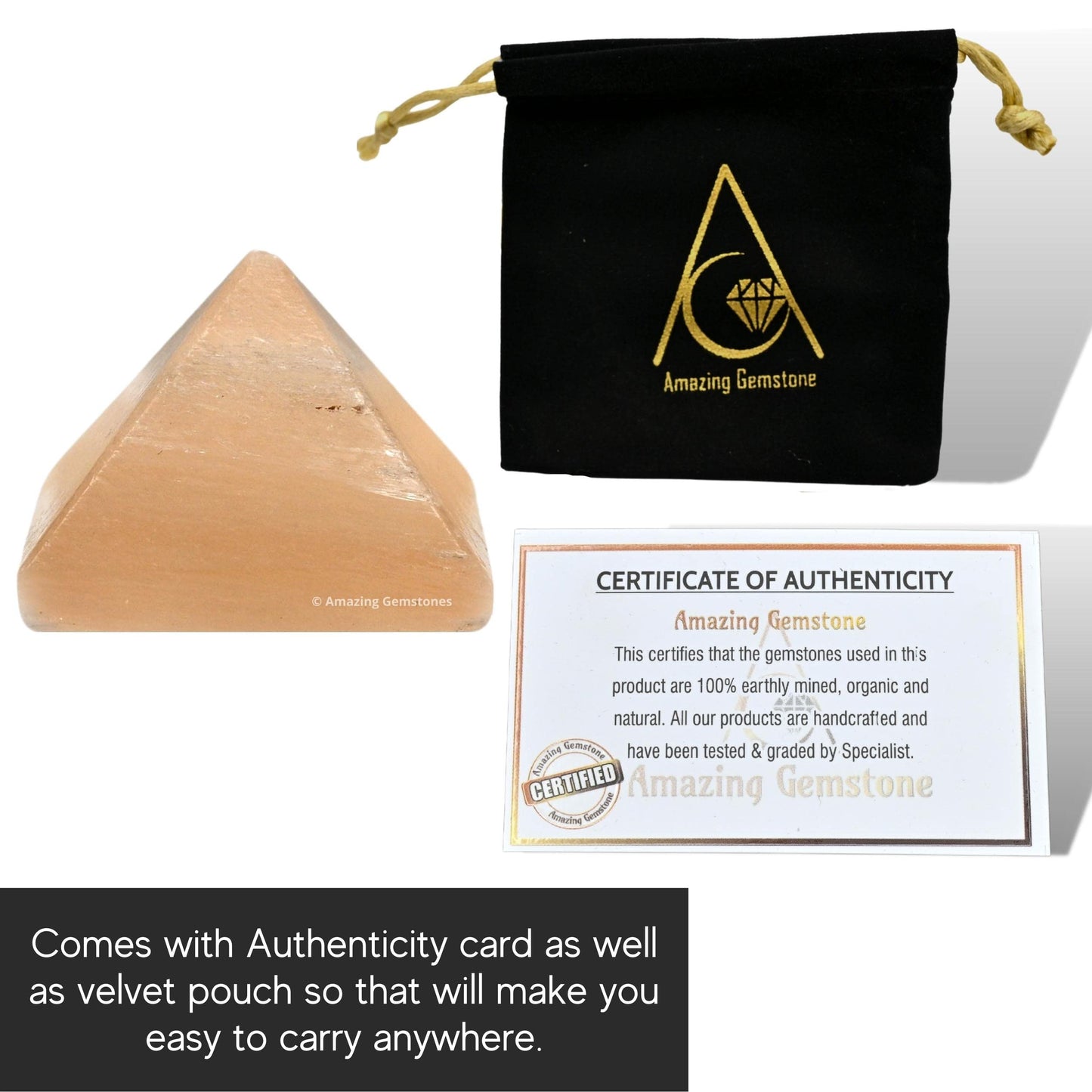 Amazing Gemstone Orange Selenite Pyramid Crystal Healing Stones - 1" Great Pyramid Figurine of Natural Stone Pyramid for Meditation, Reiki, Chakra Balancing and Crystal Pyramids Grid