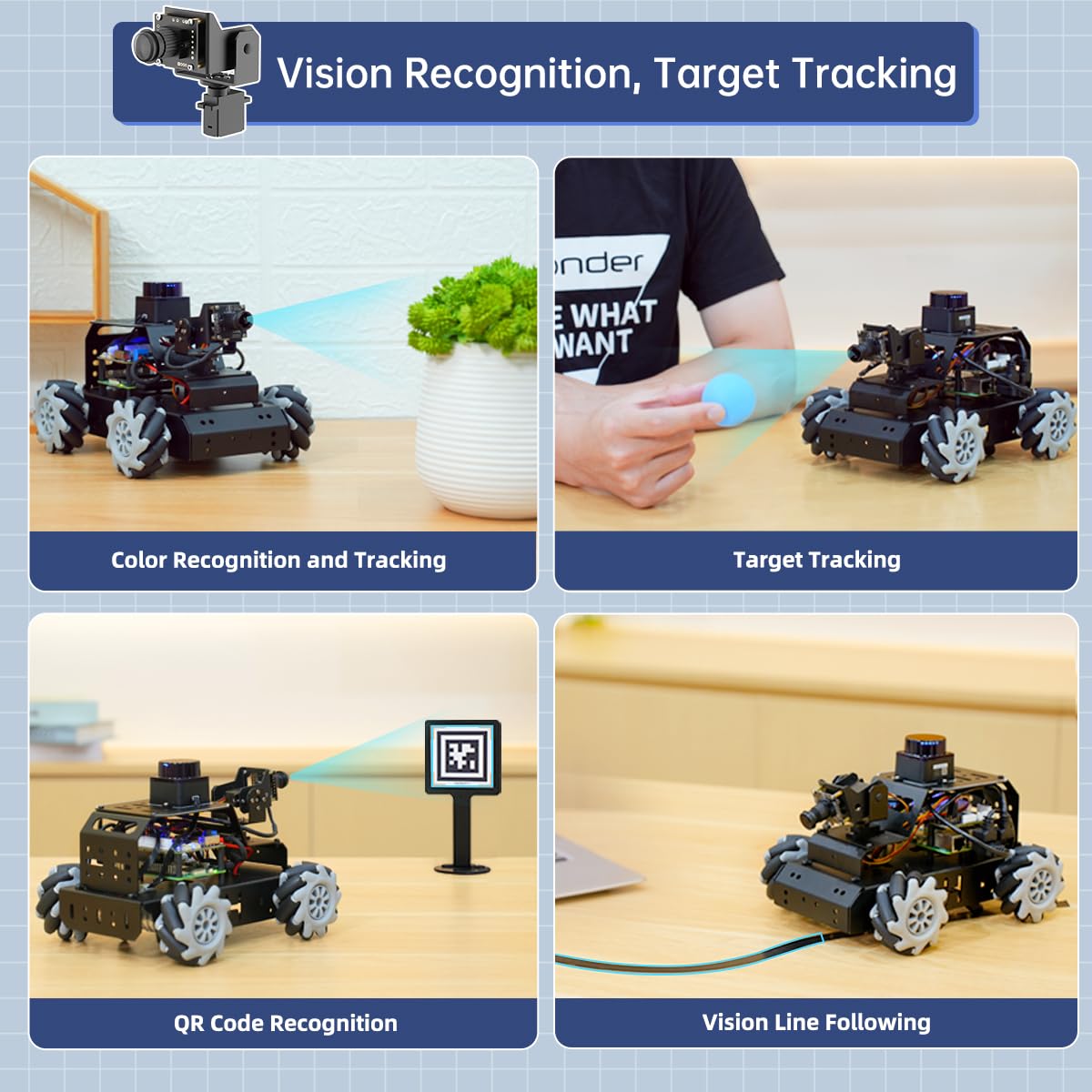 LewanSoul Robot Car for Raspberry Pi 5 ROS2 Programmable AI Vision Smart Robot Kit 360° Movement Chassis, Lidar SLAM Mapping Navigation Path Planning Autonomous Driving, MentorPi M1 with RPi 5 4GB
