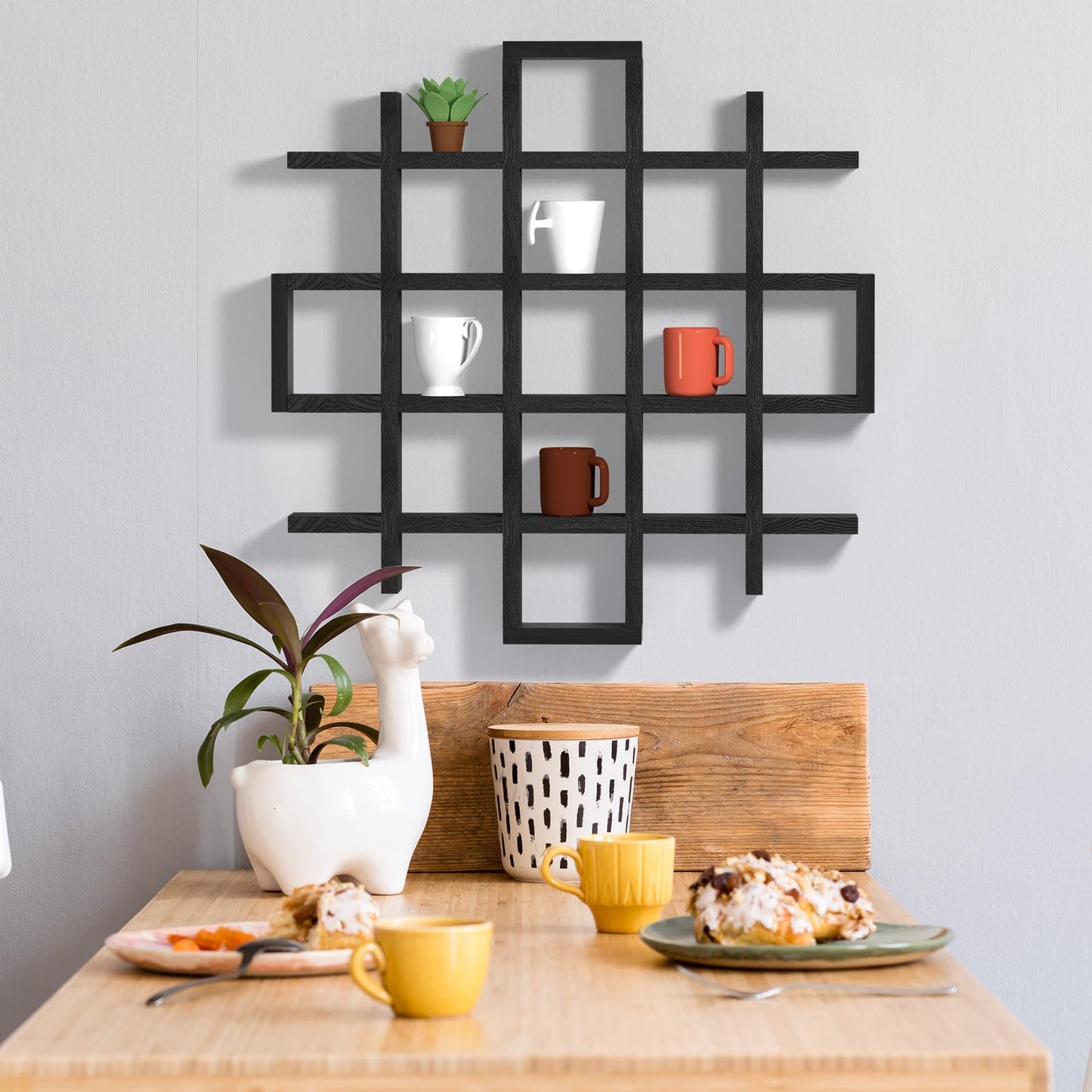 Suzile Oversize Coffee Mug Display Rack Wooden Display Shelves Rustic Wooden Floating Curio Shelf Travel Wall Mounted Coffee Mug Rack Holder Shadow Box Shelf(5.1x5.1x3in,Black)
