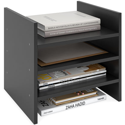 Ballucci 4-Tier Paper Sorter and File Organizer for Desk, Wood Mail Sorter, Fits into IKEA Kallax and ClosetMaid Cube Storage Shelves, Paper Tray, Mail Holder Stand for Classroom, Office, Black