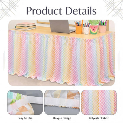 Breling Teacher Desk Skirts 6 ft Checkered Table Skirt Pastel Ruffled Table Skirt Back to School Supplies for Classroom Teacher Office Desk Decor