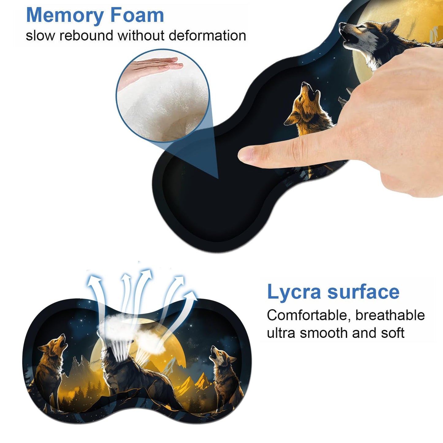 Ergonomic Keyboard Wrist Rest & Mouse Pad Wrist Rest Set, Large XXL Gaming Desk Mat 31.5"x 11.8" with Memory Foam, Easy Typing Pain Relief for Office & Home, Wolf Howling Under The Moon