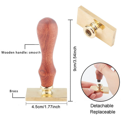 CRASPIRE Cherry Blossom Stars Wax Seal Stamp Rectangle Removable Brass Head with Wooden Handle for Wedding Invitations & Gift Wrap