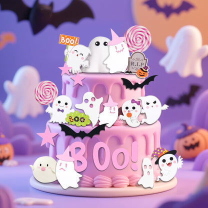 24 PCS Boo Haunted Cake Decor Ghost Cake Topper Halloween Party Supplies Ghost Party Decoration Halloween Ghost Decorations