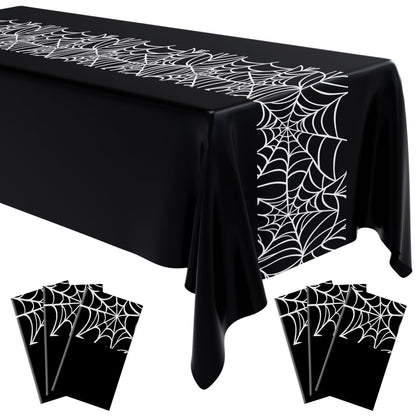 Remagr 3 Pcs 54 x 108'' Halloween Spider Birthday Party Tablecloth Plastic Disposable Table Cover Plastic Rectangular Tablecloth for Birthday Party Halloween Decoration Supplies (Black and White)