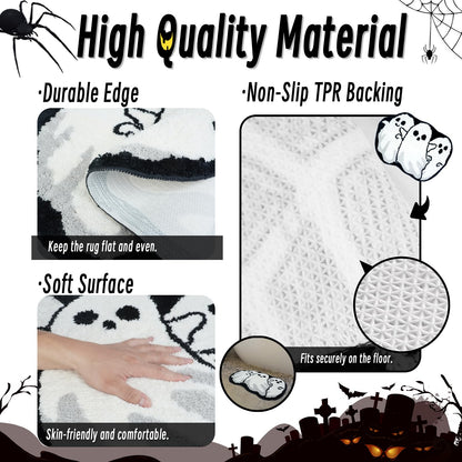 Good Haus Halloween Bath Rug for Bathroom Spooky Ghosts Bath Mat Bat Doormat Non Slip Cute Rugs for Kitchen Bedroom Holiday Outdoor Bedroom(Ghost)