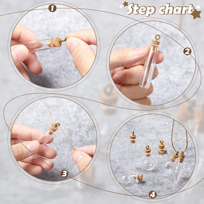 Geiserailie 50 Pieces Small Tiny Glass Spell Jars Bottle with Cork Stopper Witchy Gifts Witchcraft Supplies Wishing Bottles with Eye Screws Funnel Rope for DIY Crafts(Transparent, Style A)