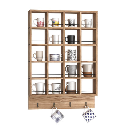 WYJREES Wooden Coffee Mug Display Rack, Wall Mounted Coffee Cup Display Shelf, Hold 24 Mugs, Rustic Shot Glass Display Case, Coffee Mug Holder Organizer for Kitchen, Coffee Station (23.6 * 29.5in)