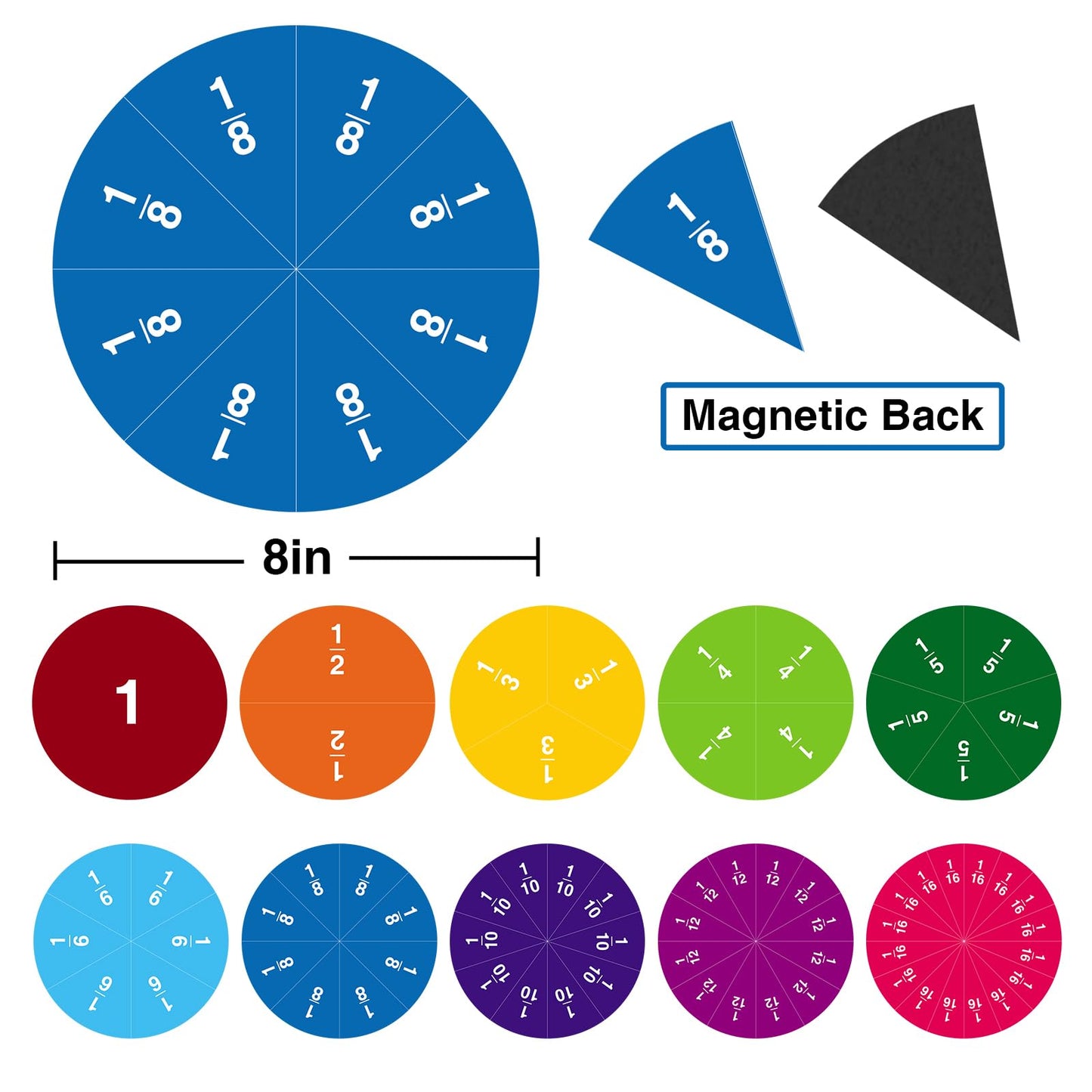 Magnetic Fraction Manipulatives(Circle 8"),Homeschool Supplies,Math Teacher Aid Must Haves