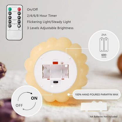 Velsyn Fall Decorations for Home, Flickering Flameless Wax Pumpkin LED Candle with Timer Remote Control, Thanksgiving Gifts, Autumn Farmhouse Rustic Harvest Decor for Tiered Tray Table Indoor (White)