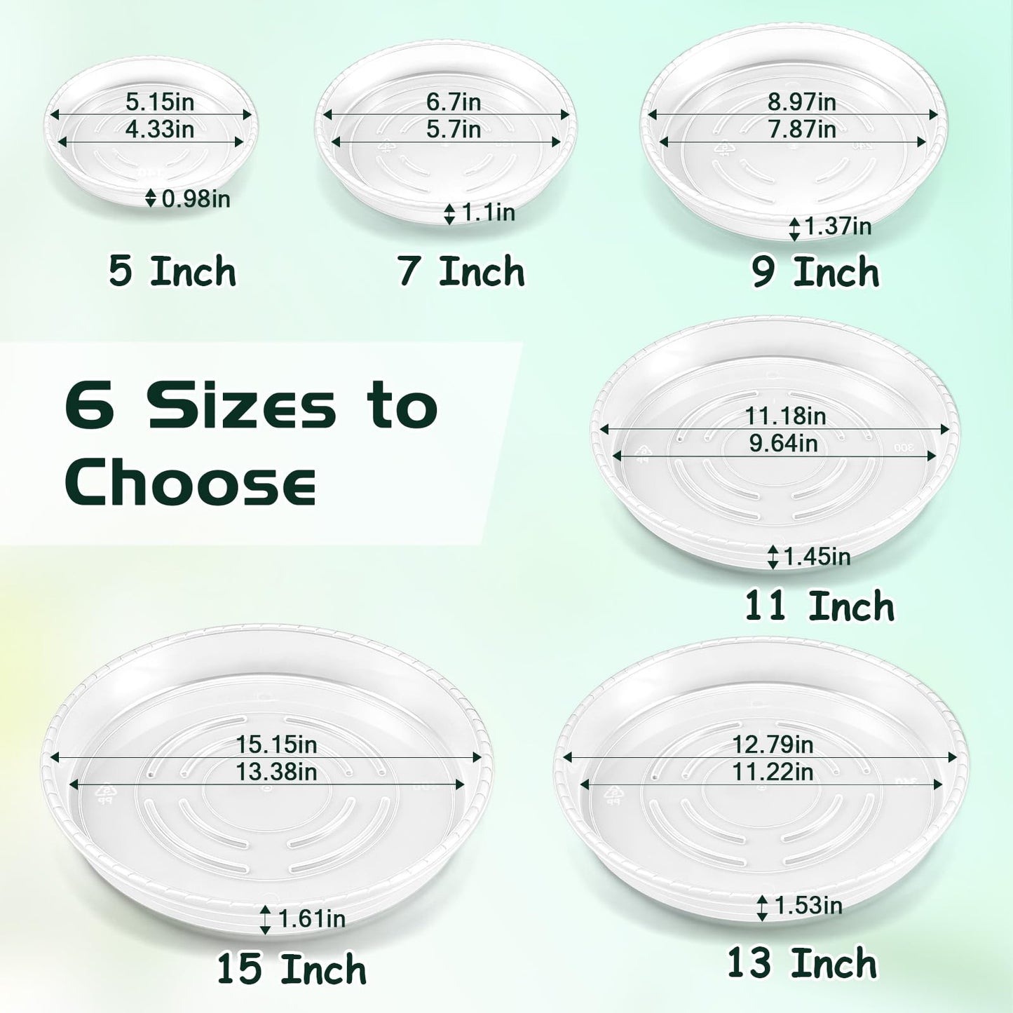 WTXHOP 5 Pack 11 Inch Clear Plant Saucers, 5 7 9 11 13 15 Inch Plastic Plant Trays for Flower Pots Plant Drip Water Catcher Tray Indoors Outdoor (11 Inch)