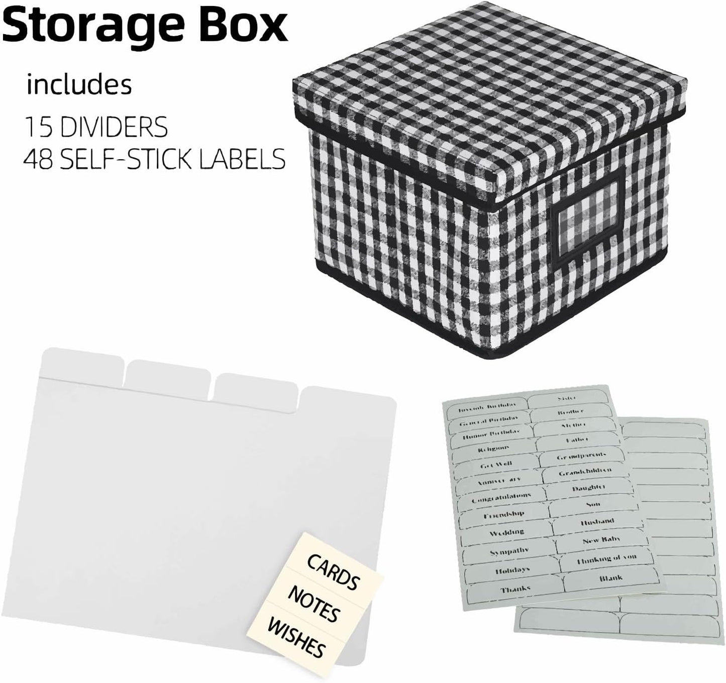 Greeting Card Organizer and Storage Box with 15 Adjustable Dividers, Stores 140+ Cards, Suitable for Storing Greeting Cards, Envelopes, Stickers, Photos, Notecards and More,2-Pack