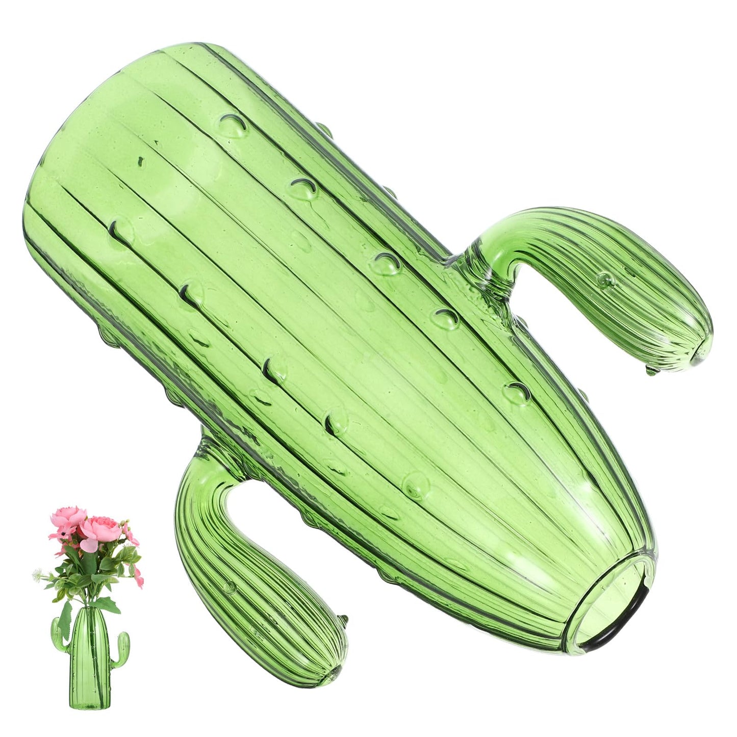 Alipis Cactus Glass Terrarium Vase Jade Green Hydroponic Glass Plant Vase Creative Desktop Centerpiece for Home Décor and Office Table Arrangement