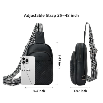 WILLSOLUNA Leather Crossbody Bags for Women Small Sling Bag Anti Theft RFID Chest Purse Fanny Pack for Travel (Black)