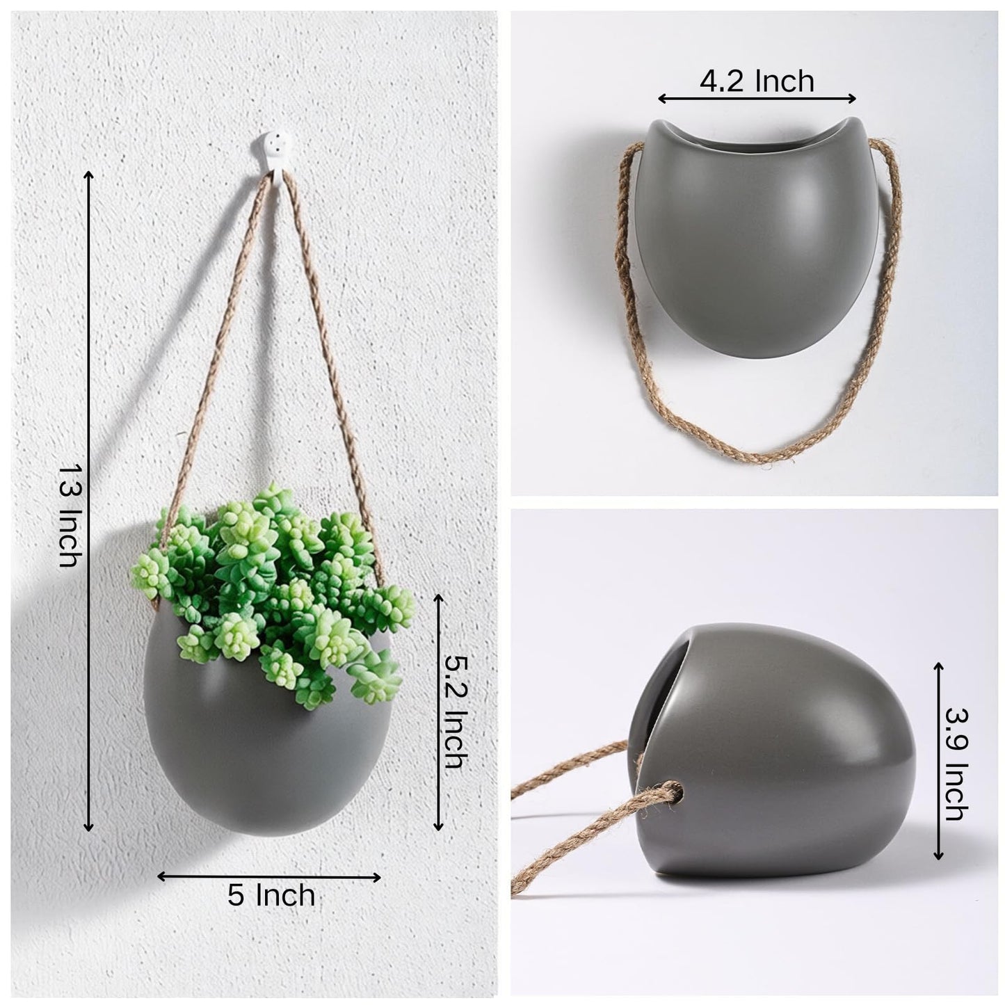 Kvetto Set of 3 Ceramic Wall Vases - Hanging Pocket Planters for Indoor Plants, Wall Decor for Entryway Hallway Bathroom Living Room Dining Room