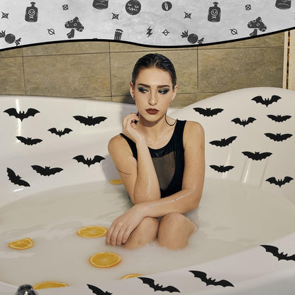 Chiisong 24 Pcs Non Slip Black Bat Bathtub Stickers for Kids Halloween Horror Bath Treads Adhesive Anti Slip Shower Decal Threads with Scraper for Kid Toddler Bath Tub and Shower Floor Bathroom Decor