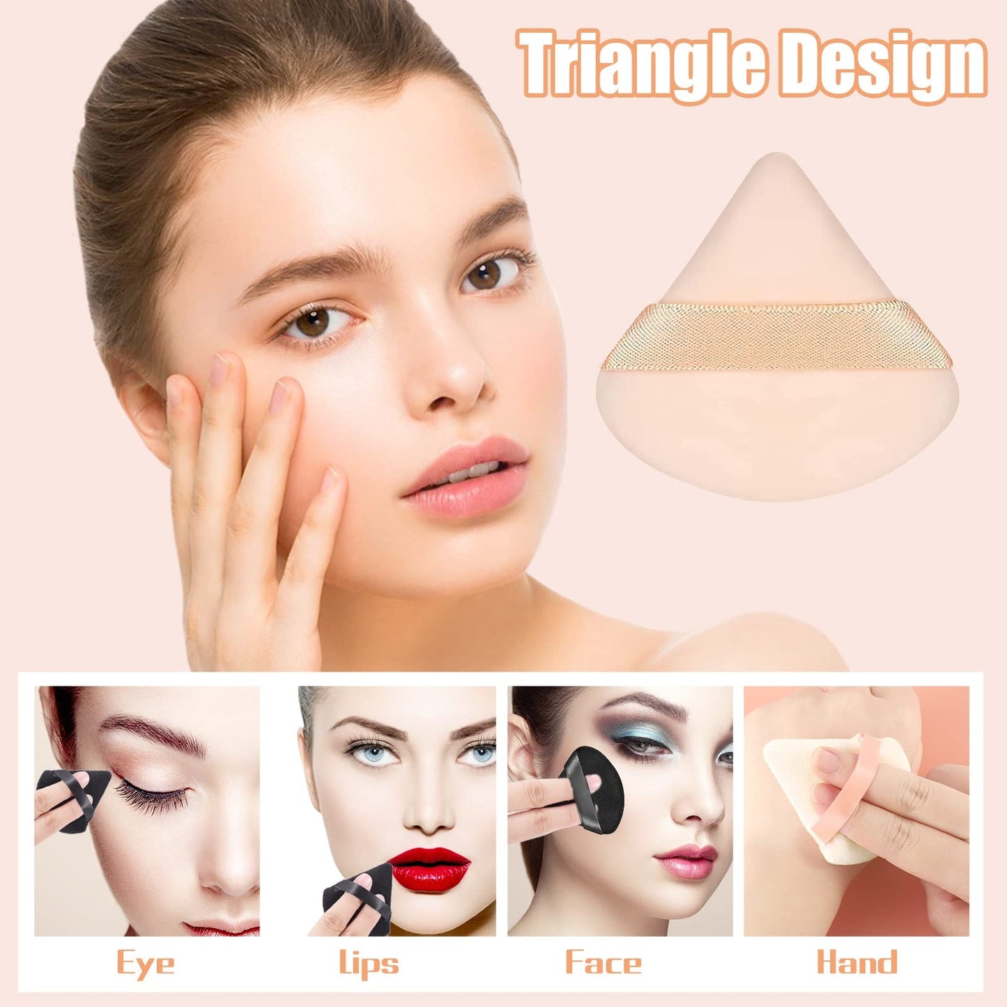 Pimoys 6 Pieces Powder Puff Face Makeup Sponge Soft Velour Triangle Powder Puffs Beauty Sponge Stocking Stuffers for Loose Powder (Black, Pink)