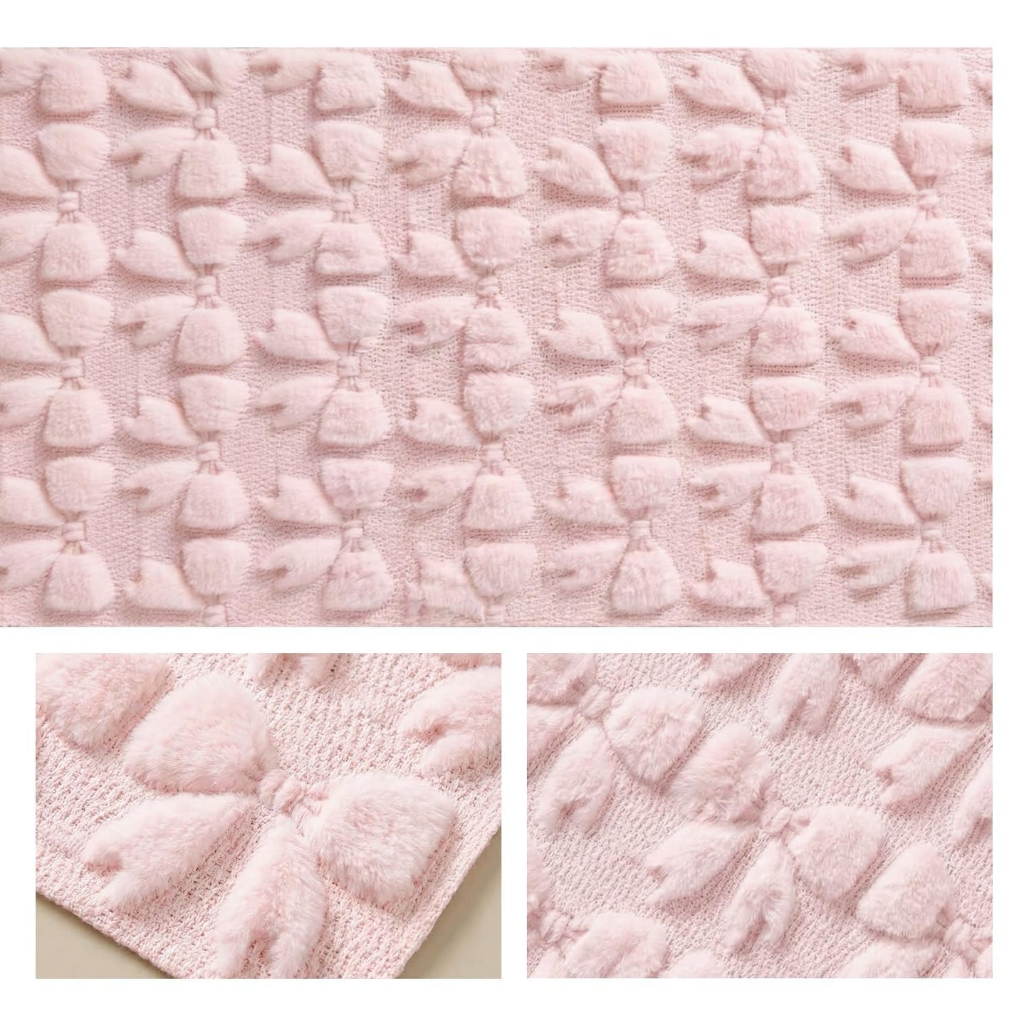 Artoid Mode Pink Soft Plush Faux Fur Jacquard Bows Table Runner, Valentine's Kitchen Dining Table Decoration for Home Party Decor 13x72 Inch