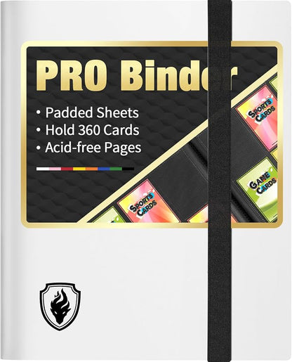 Heavy Duty Card Binder, Fabmaker 9 Pocket Trading Card Binder Holds 360 Cards, Sleek Side-Loading Card Album, Sturdy Card Collection Folder for Game Cards, Sport Cards, White