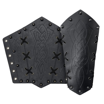 HiiFeuer Medieval Embossed Arm Bracers, Retro Faux Leather Knight Arm Gauntlets, Vintage Renaissance Arm Guards (Black A)