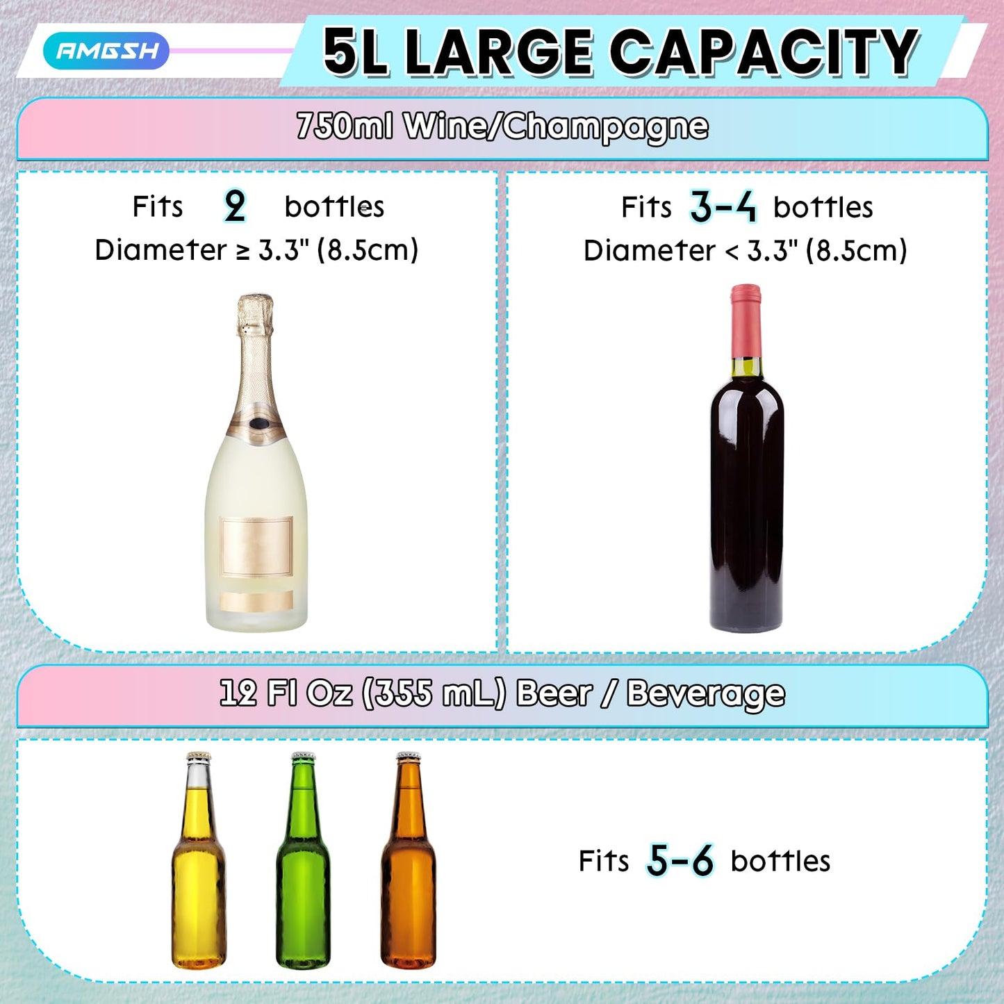 AMGSH 2 Pcs Ice Bucket, 5L Beverage Tub with Scoops, Clear Ice Buckets for Parties, Portable Drink Cooler for Cocktail Bar, Champagne Bucket for Beverage/Wine/Beer, Mimosa Bar Supplies Chiller Tub