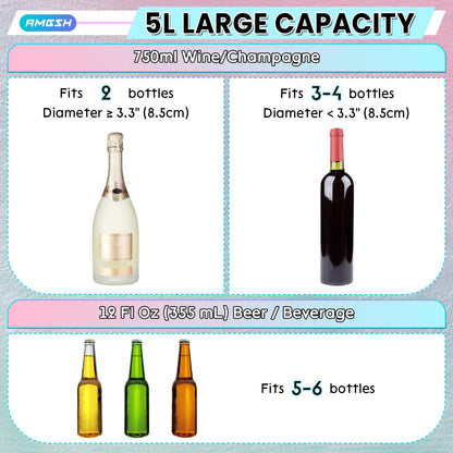 AMGSH 2 Pcs Ice Bucket, 5L Beverage Tub with Scoops, Clear Ice Buckets for Parties, Portable Drink Cooler for Cocktail Bar, Champagne Bucket for Beverage/Wine/Beer, Mimosa Bar Supplies Chiller Tub