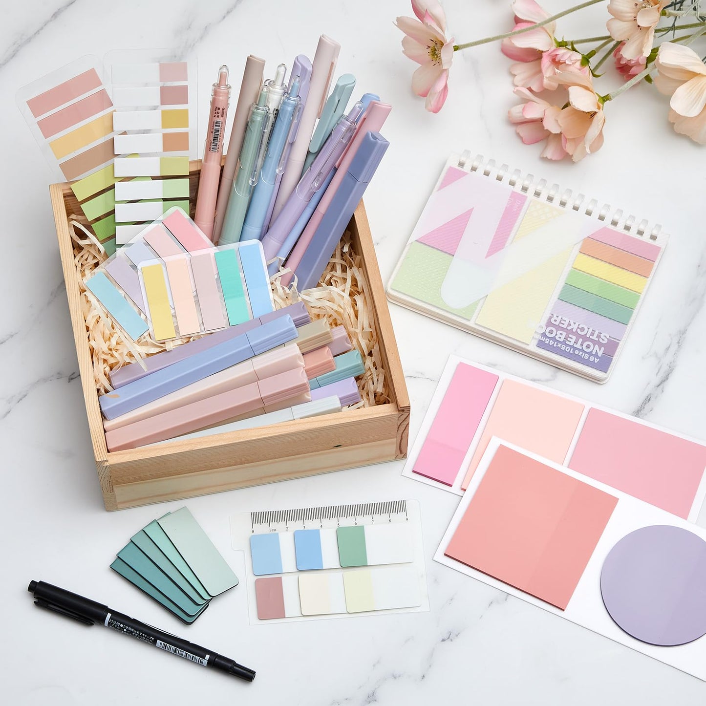 Jutom 41 Pcs Aesthetic Book Annotation Kit with Pencil Bag Bible Journaling Kit Notebook Sticky Note Tab Highlighter Black Ink Pen Page Marker School Office Supplies Christmas Bible Lover Gift(Green)