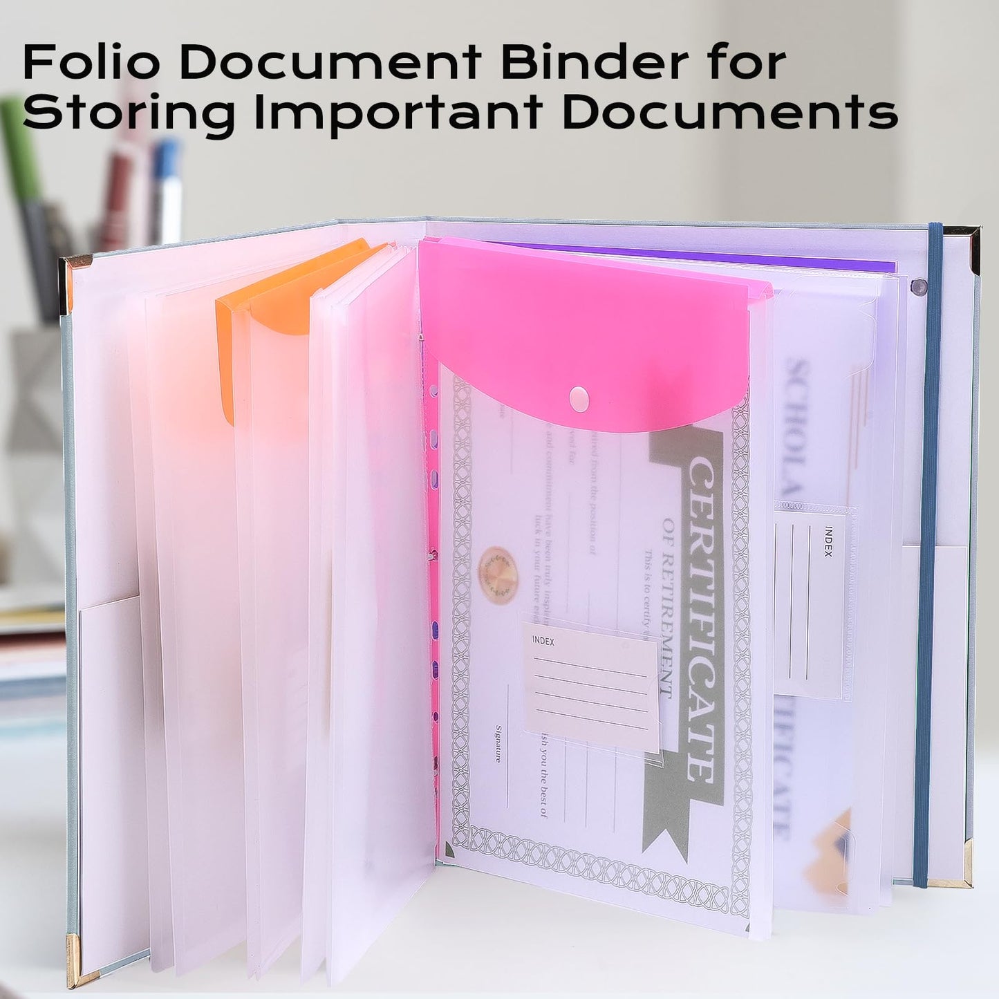 XKDOUS Important Document Organizer with 9 Pockets, Aesthetic Folio Folders 3-Ring Accordion Storage Binders Linen Expanding File Folder for A4 Papers, Documents and Files