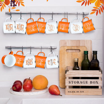 Fall Coffee Mugs 12 oz Thanksgiving Enamel Mug Autumn Coffee Mug Outdoor Camper Mug Hello Fall Pumpkin Spice Give Thanks Sign Camping Tea Cup Decor for Christmas Halloween Party Campfire(24 Pcs)