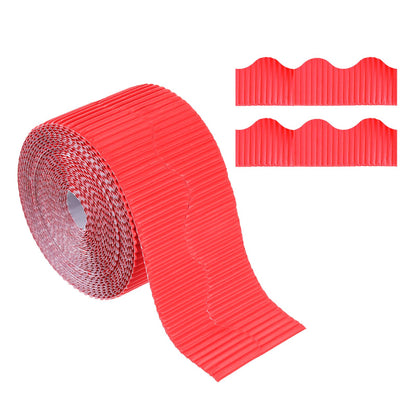 PATIKIL 3.9inch x 49.2ft Bulletin Board Border, Scalloped Trim Paper Corrugated Paper for Locker Classroom Decor Black White Cork Poster Boards, Red