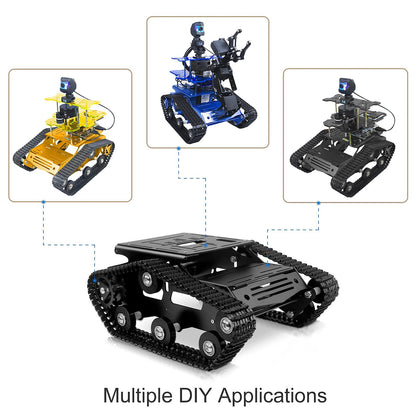 XiaoR Geek Smart Robot Car Chassis Kit Full Metal Big Tank Chassis with 2WD Motors for Arduino Raspberry Pi Jetson Python DIY Smart Car Learning Kit(Black, with DC Motor)