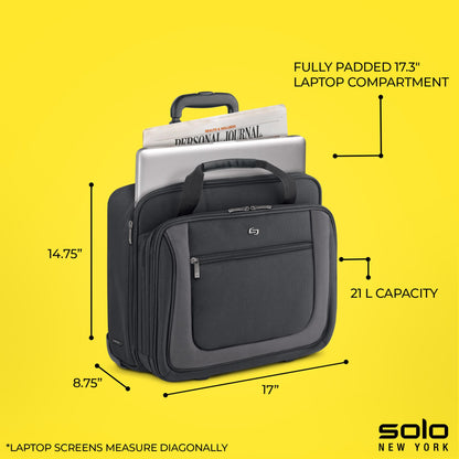 Solo New York Rolling Case with Wheels - Roller Laptop Bag, Wheeled Briefcase for Women & Men, Carry On Size for Travel, Fits 17.3" Computer - Bryant, Black & Grey