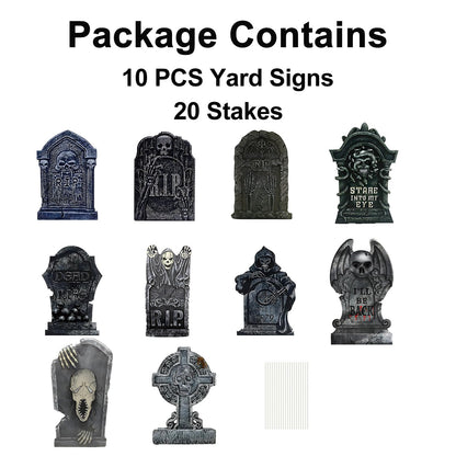 GameXcel 10PCS Halloween Tombstone Decorations Gravestone Decor for Graveyard Headstone Yard Signs Outdoor Lawn Yard Garden Decorations Halloween Yard Stakes