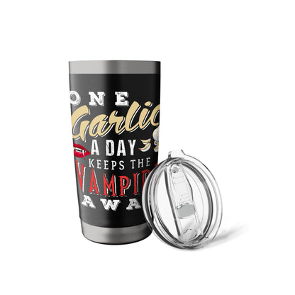 A Garlic And A Vampire Halloween Design For Spice Lover Stainless Steel Insulated Tumbler
