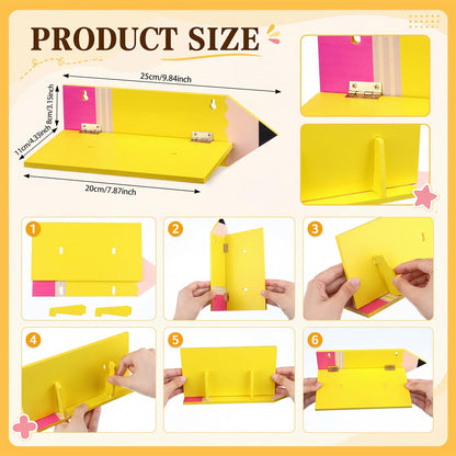 Fumete 3 Pcs Back to School Pencil Shaped Wall Shelves 9.8 x 4.7 x 3.5 Inches Wooden Pencil Theme Floating Shelf for Classroom Wall Bookshelf Organizer for Back to School Supplies Classroom Decor